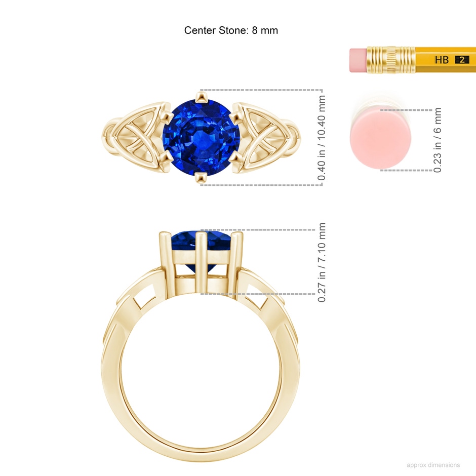 8mm Lab-Grown Solitaire Round Sapphire Celtic Knot Ring in Yellow Gold ruler