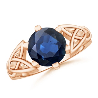 9mm AA Solitaire Round Sapphire Celtic Knot Ring in Rose Gold