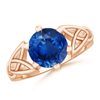 9mm AAA Solitaire Round Sapphire Celtic Knot Ring in 10K Rose Gold