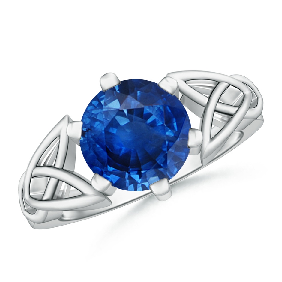 9mm AAA Solitaire Round Sapphire Celtic Knot Ring in P950 Platinum 