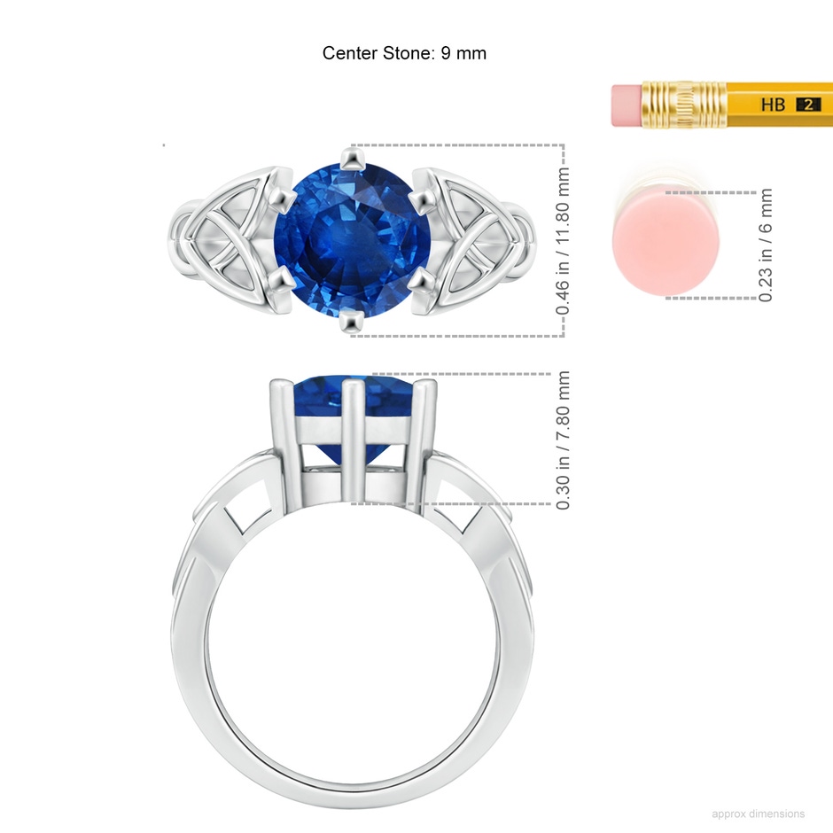 9mm AAA Solitaire Round Sapphire Celtic Knot Ring in P950 Platinum ruler
