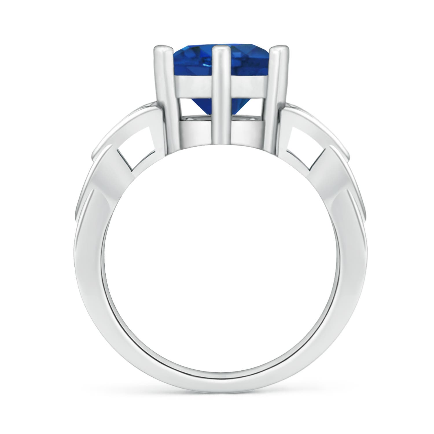 9mm AAA Solitaire Round Sapphire Celtic Knot Ring in White Gold