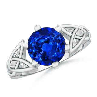 9mm Lab-Grown Solitaire Round Sapphire Celtic Knot Ring in P950 Platinum