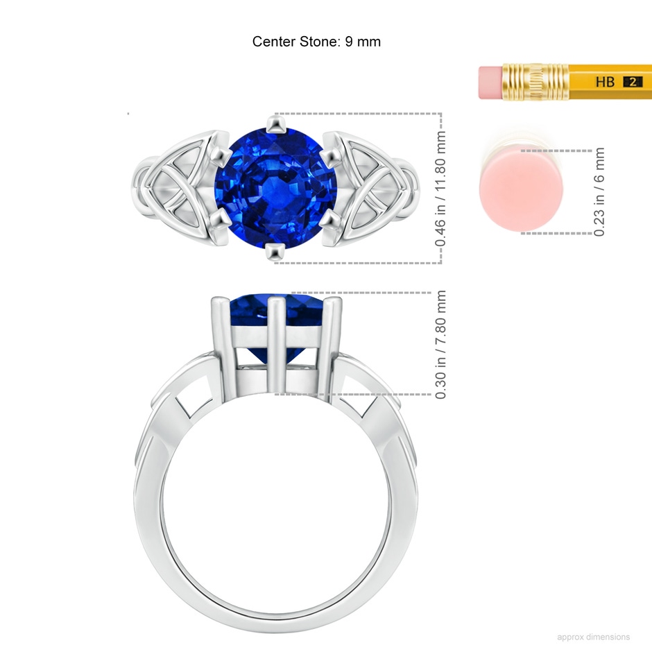 9mm Lab-Grown Solitaire Round Sapphire Celtic Knot Ring in P950 Platinum ruler