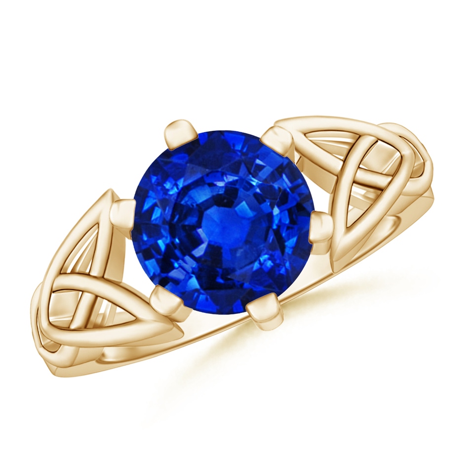 9mm Lab-Grown Solitaire Round Sapphire Celtic Knot Ring in Yellow Gold 