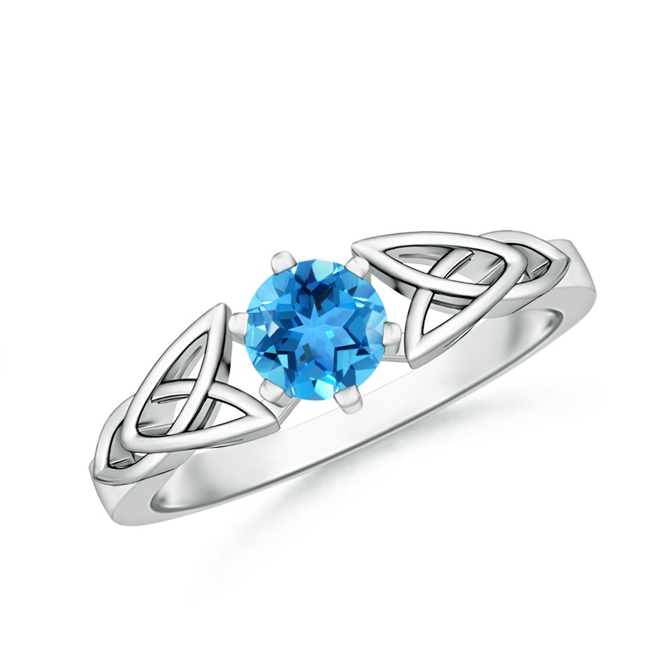 5mm AAA Solitaire Round Swiss Blue Topaz Celtic Knot Ring in 18K White Gold 