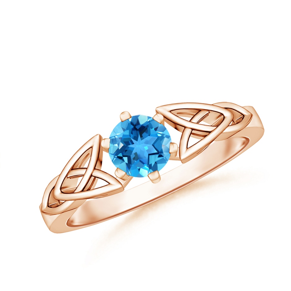 5mm AAA Solitaire Round Swiss Blue Topaz Celtic Knot Ring in Rose Gold 