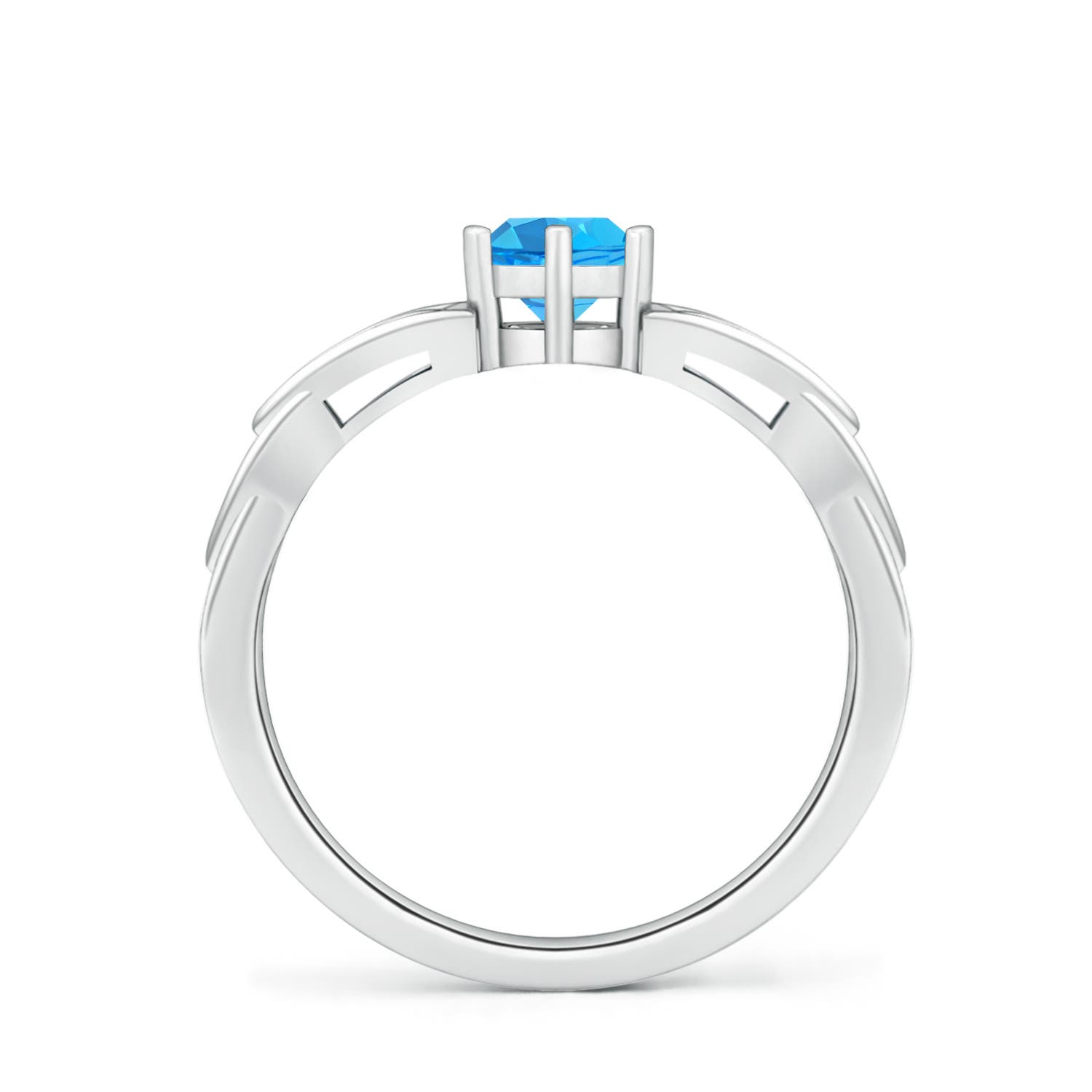 5mm AAA Solitaire Round Swiss Blue Topaz Celtic Knot Ring in White Gold