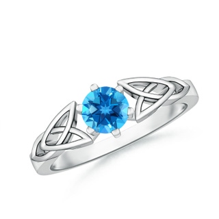 5mm AAAA Solitaire Round Swiss Blue Topaz Celtic Knot Ring in P950 Platinum