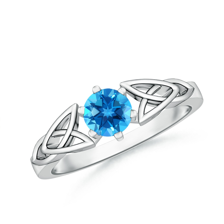5mm AAAA Solitaire Round Swiss Blue Topaz Celtic Knot Ring in P950 Platinum 
