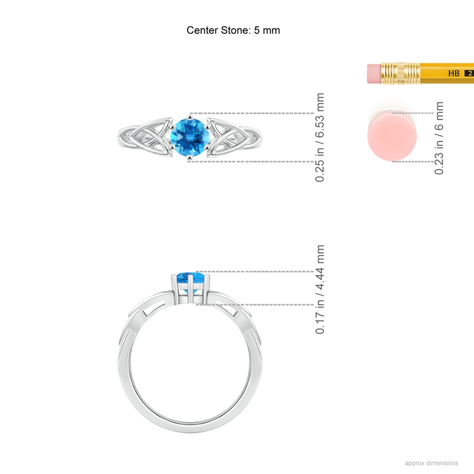 5mm AAAA Solitaire Round Swiss Blue Topaz Celtic Knot Ring in P950 Platinum ruler