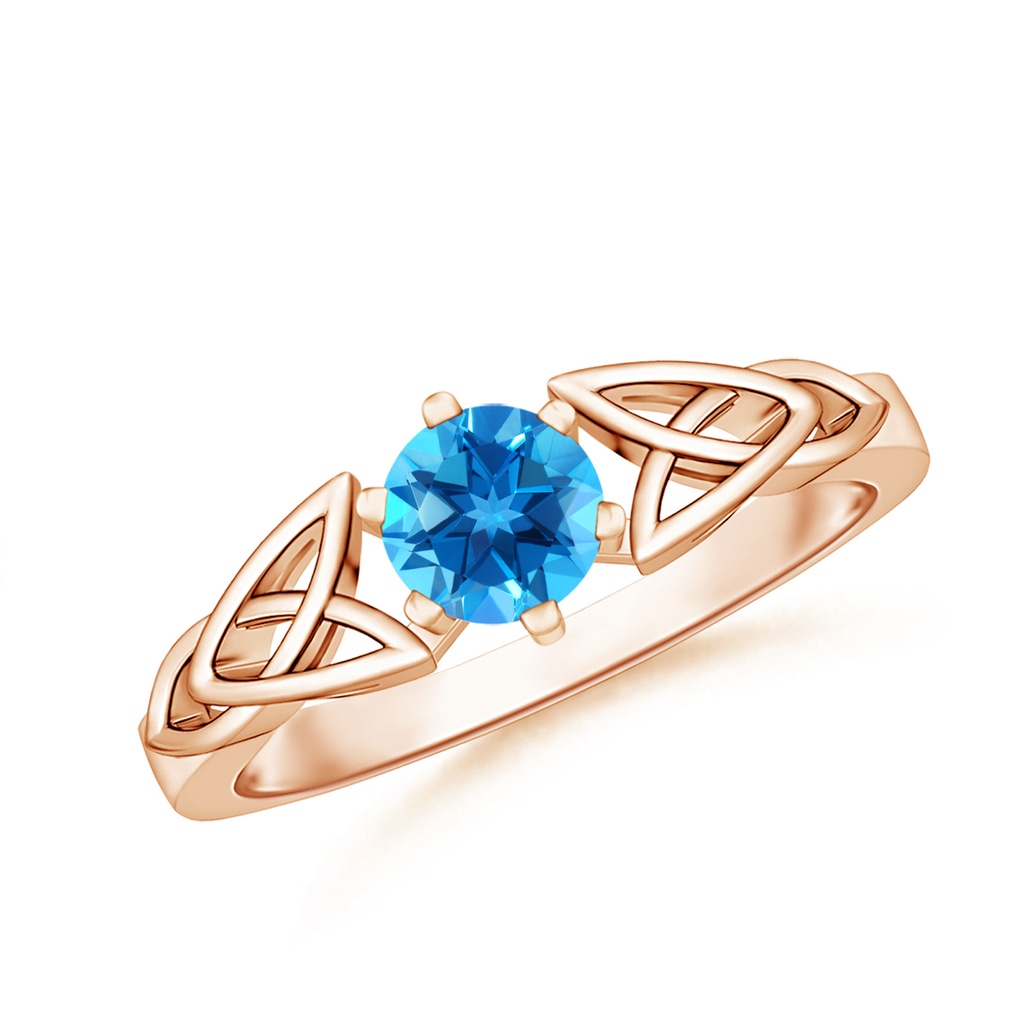 5mm AAAA Solitaire Round Swiss Blue Topaz Celtic Knot Ring in Rose Gold
