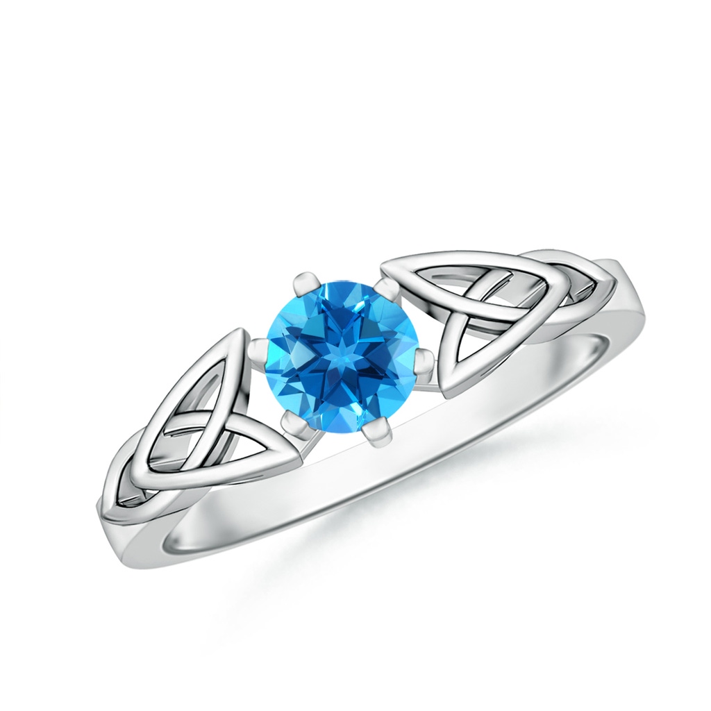 5mm AAAA Solitaire Round Swiss Blue Topaz Celtic Knot Ring in White Gold