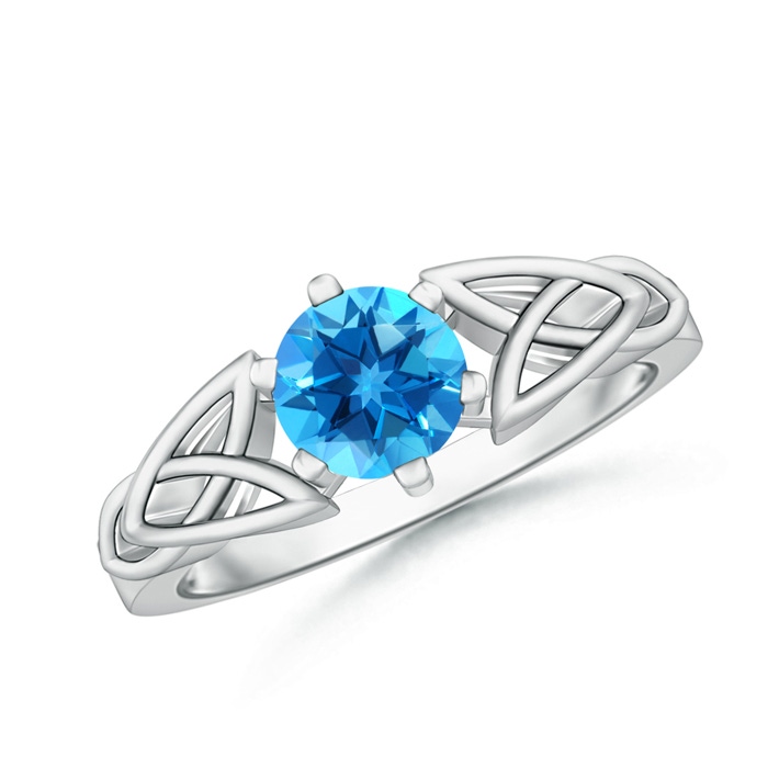 6mm AAAA Solitaire Round Swiss Blue Topaz Celtic Knot Ring in 10K White Gold