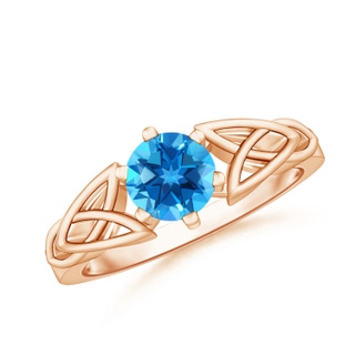 6mm AAAA Solitaire Round Swiss Blue Topaz Celtic Knot Ring in 18K Rose Gold