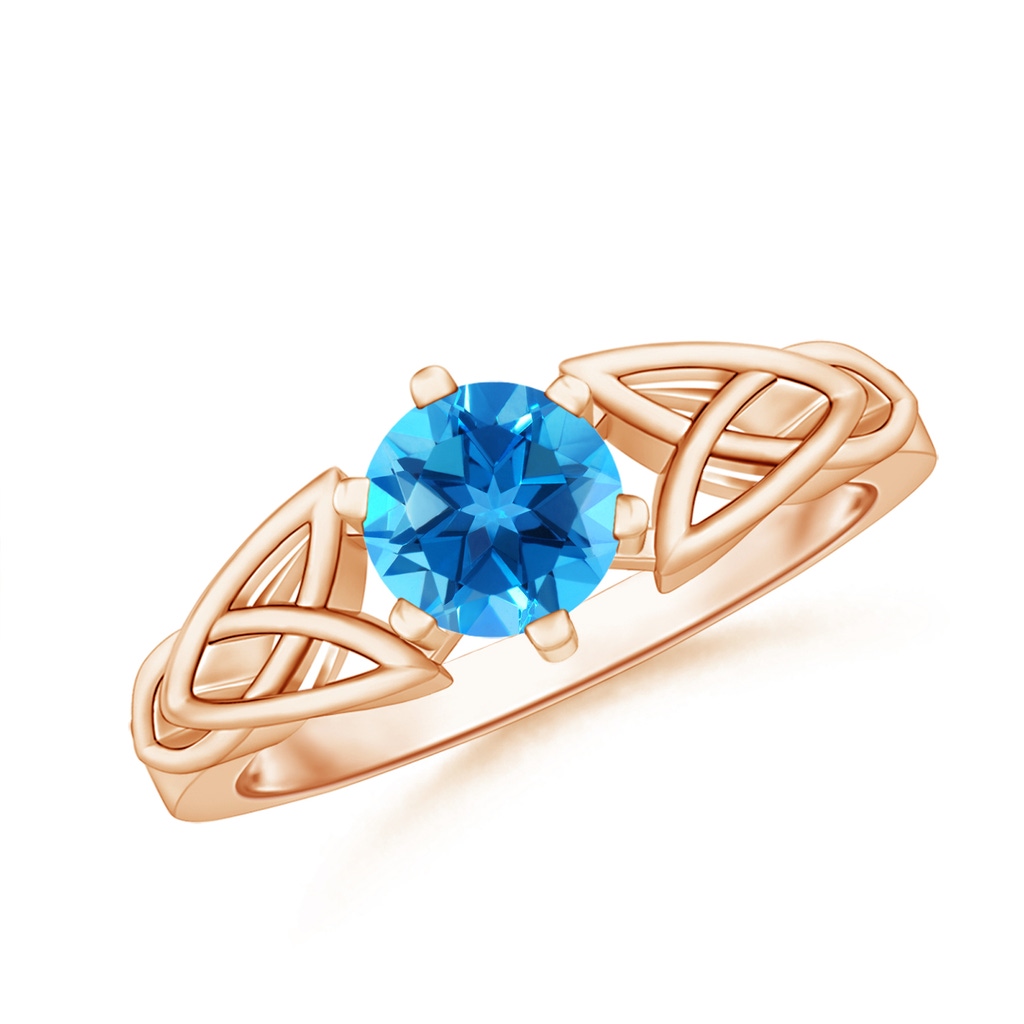 6mm AAAA Solitaire Round Swiss Blue Topaz Celtic Knot Ring in Rose Gold