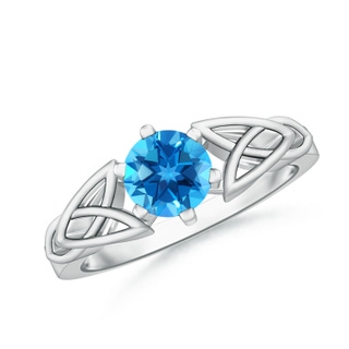 6mm AAAA Solitaire Round Swiss Blue Topaz Celtic Knot Ring in White Gold