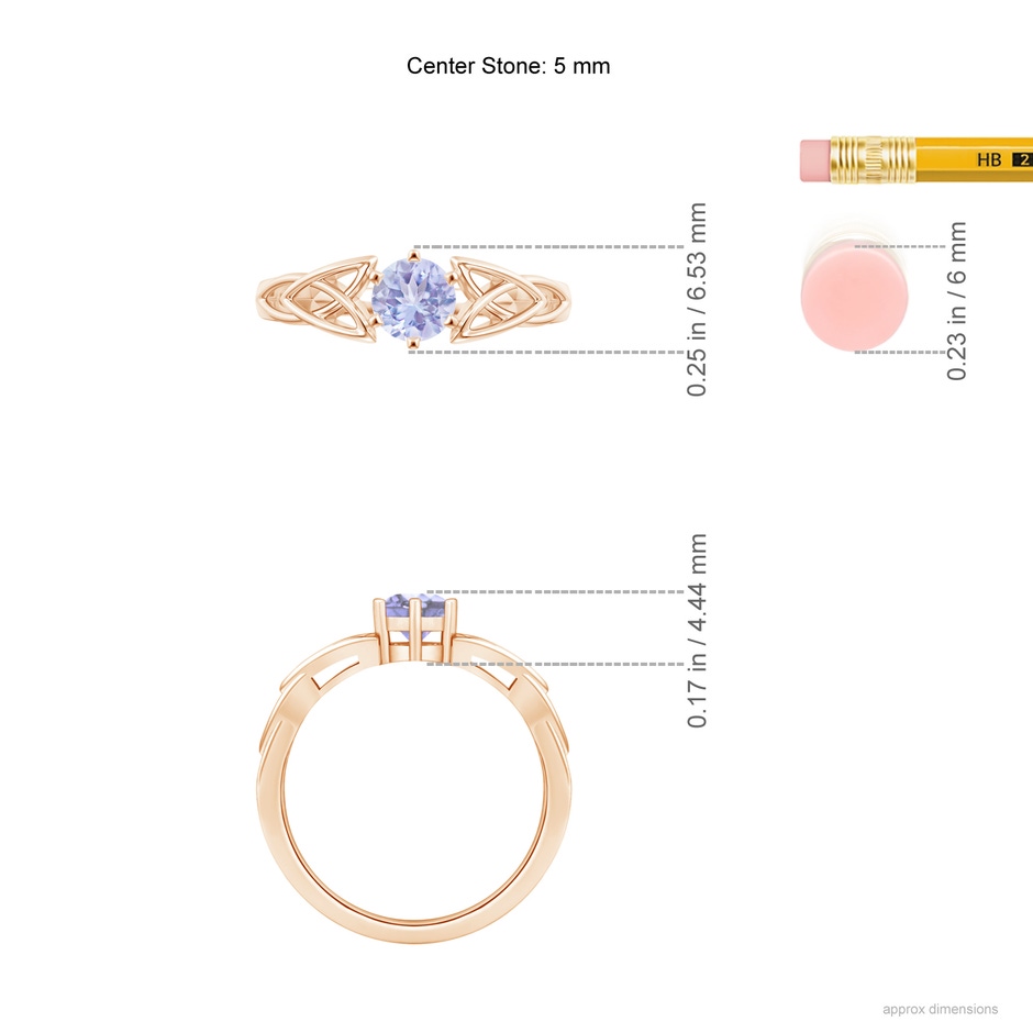 5mm A Solitaire Round Tanzanite Celtic Knot Ring in Rose Gold ruler