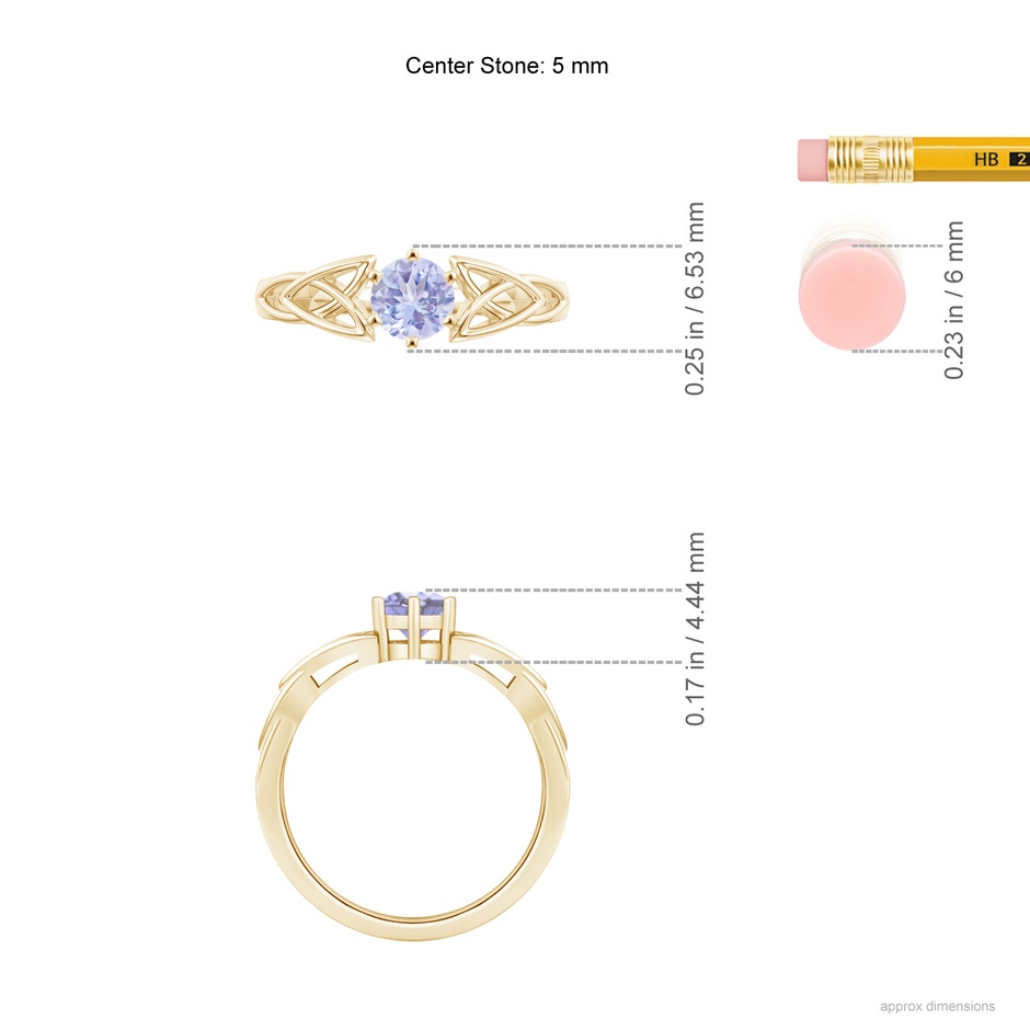 5mm A Solitaire Round Tanzanite Celtic Knot Ring in Yellow Gold ruler