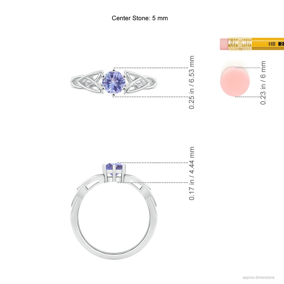 5mm AA Solitaire Round Tanzanite Celtic Knot Ring in White Gold ruler