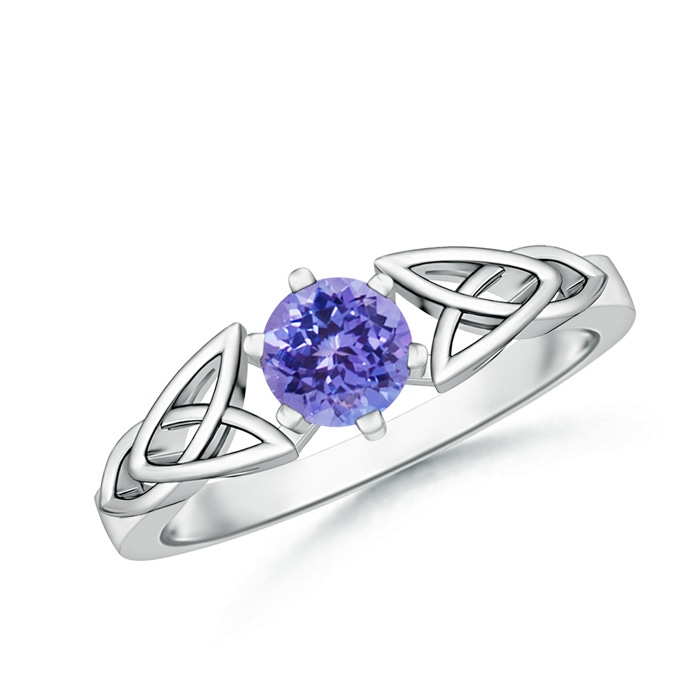 5mm AAA Solitaire Round Tanzanite Celtic Knot Ring in 9K White Gold 