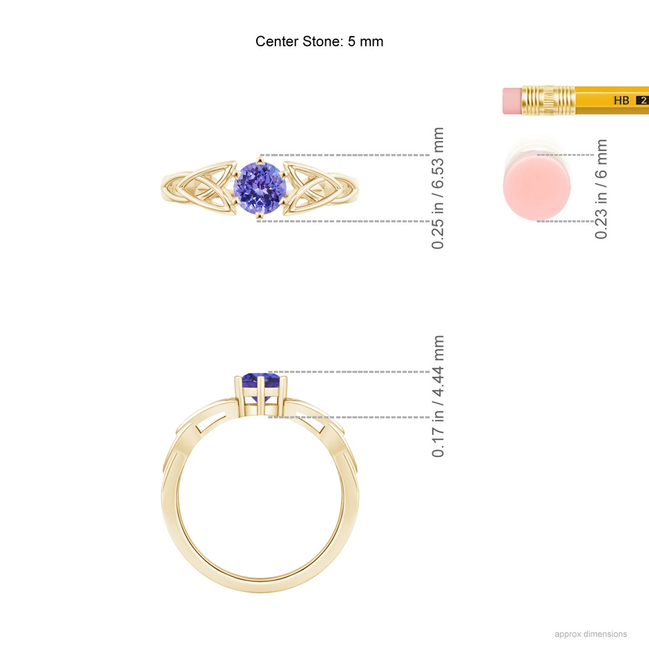 5mm AAA Solitaire Round Tanzanite Celtic Knot Ring in Yellow Gold ruler