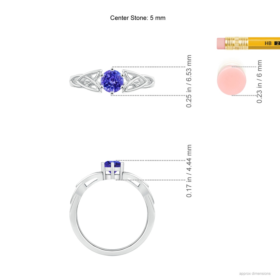 5mm AAAA Solitaire Round Tanzanite Celtic Knot Ring in White Gold ruler