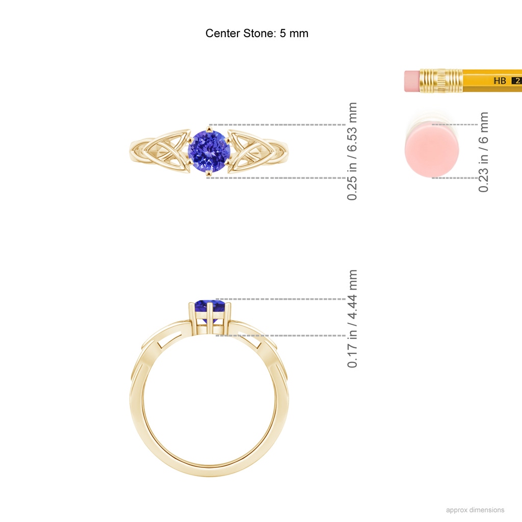 5mm AAAA Solitaire Round Tanzanite Celtic Knot Ring in Yellow Gold Ruler