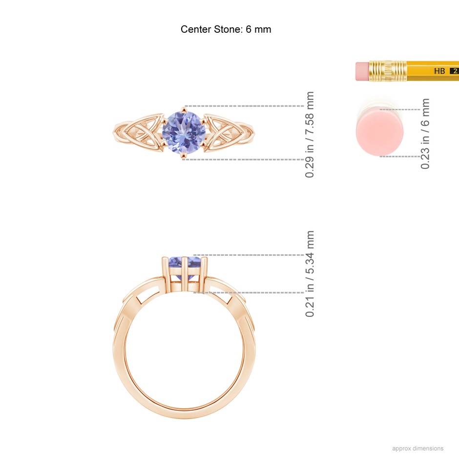 6mm A Solitaire Round Tanzanite Celtic Knot Ring in Rose Gold ruler