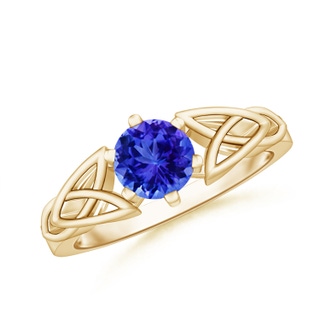 6mm AAA Solitaire Round Tanzanite Celtic Knot Ring in Yellow Gold