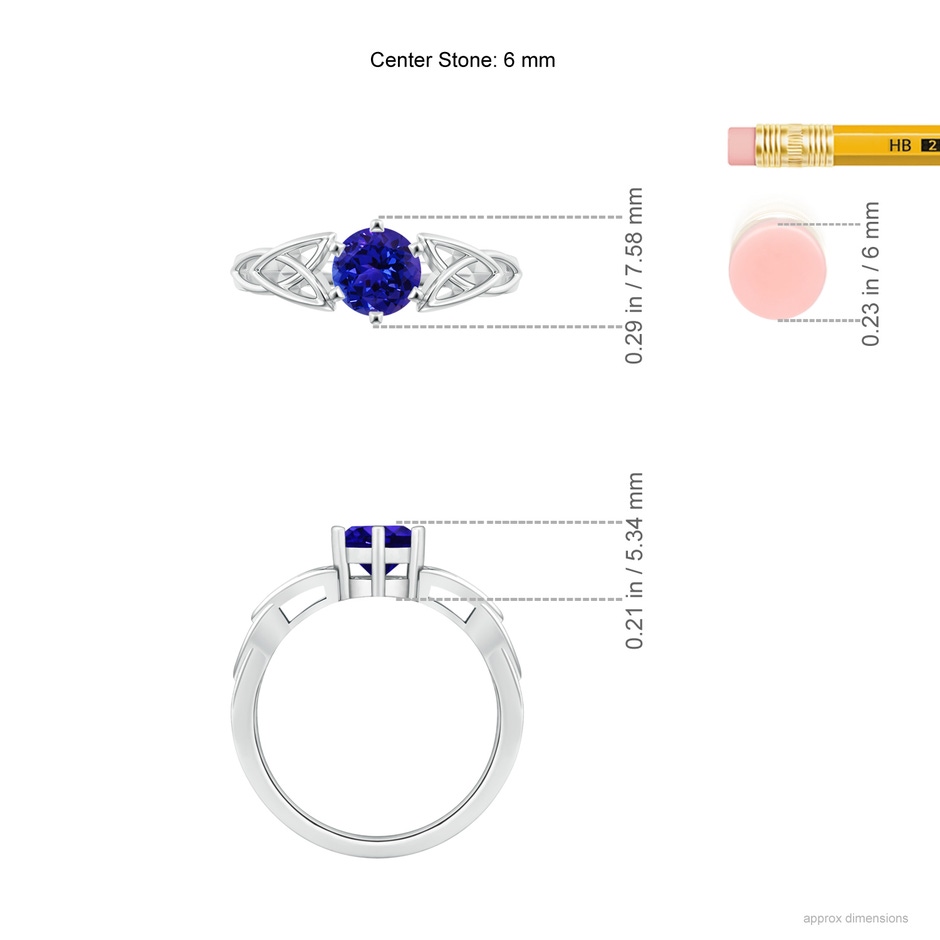 6mm AAAA Solitaire Round Tanzanite Celtic Knot Ring in P950 Platinum ruler