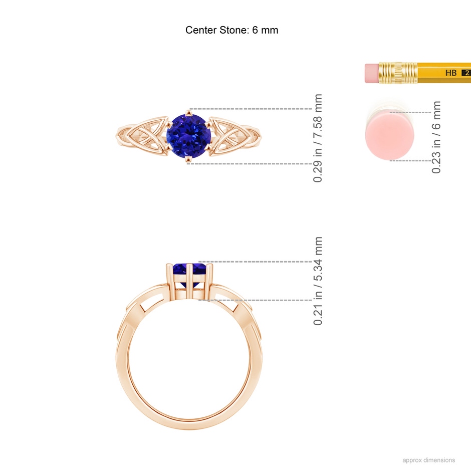 6mm AAAA Solitaire Round Tanzanite Celtic Knot Ring in Rose Gold ruler