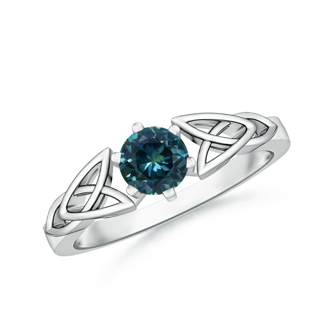 5mm AAA Solitaire Round Teal Montana Sapphire Celtic Knot Ring in White Gold 