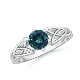 6mm AAA Solitaire Round Teal Montana Sapphire Celtic Knot Ring in P950 Platinum