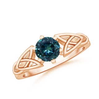 6mm AAA Solitaire Round Teal Montana Sapphire Celtic Knot Ring in Rose Gold