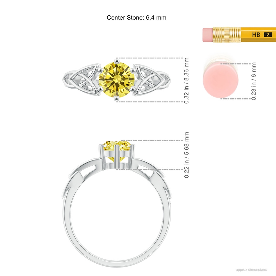 6.4mm AAAA Solitaire Round Fancy Intense Yellow Diamond Celtic Knot Ring in White Gold ruler