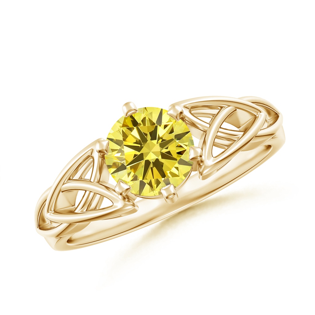 6.4mm AAAA Solitaire Round Fancy Intense Yellow Diamond Celtic Knot Ring in Yellow Gold