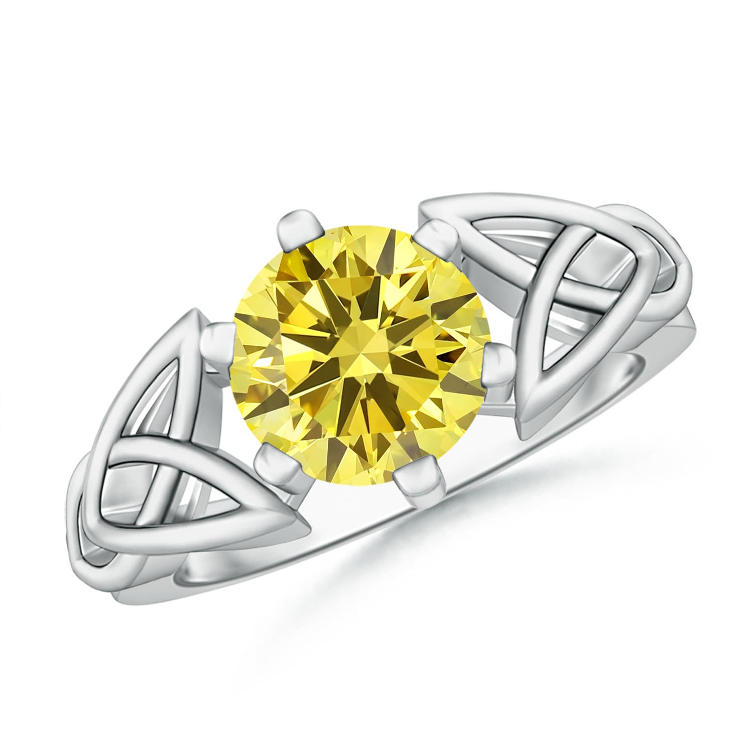 Angara 2.01 CTW Solitaire Round Fancy Intense Yellow Diamond Celtic Knot Engagement Ring in Platinum