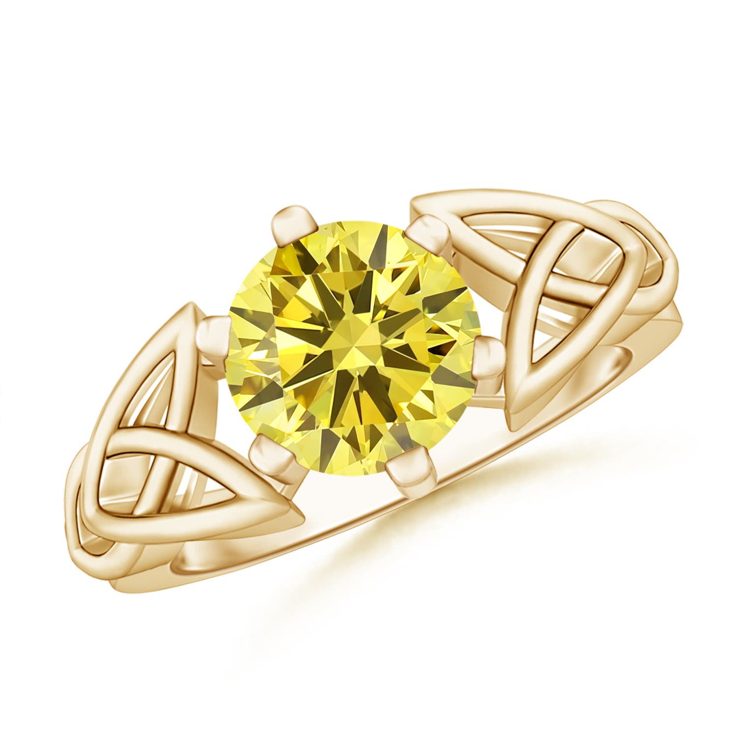 Angara 2.01 CTW Solitaire Round Fancy Intense Yellow Diamond Celtic Knot Engagement Ring in 14K Yellow Gold