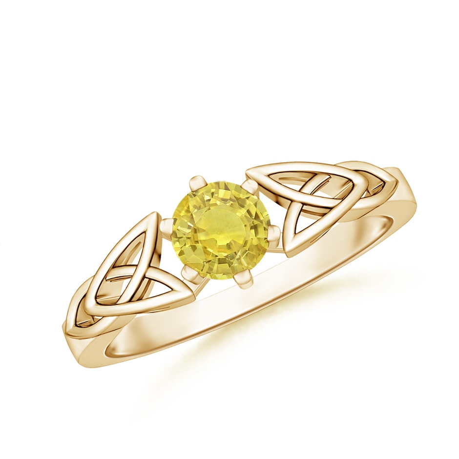 5mm AA Solitaire Round Yellow Sapphire Celtic Knot Ring in Yellow Gold 