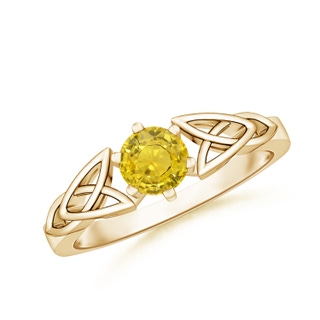 5mm AAA Solitaire Round Yellow Sapphire Celtic Knot Ring in 9K Yellow Gold