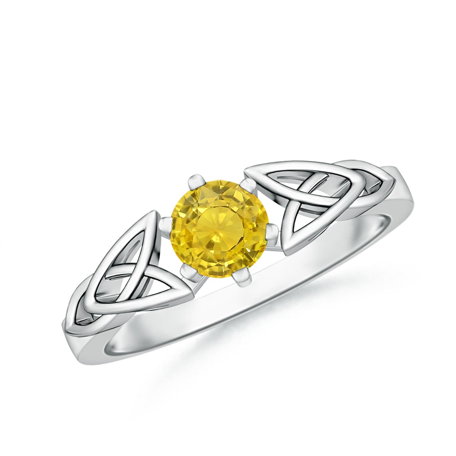 5mm AAA Solitaire Round Yellow Sapphire Celtic Knot Ring in P950 Platinum