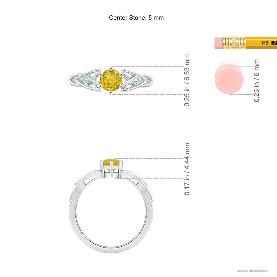 5mm AAA Solitaire Round Yellow Sapphire Celtic Knot Ring in White Gold ruler