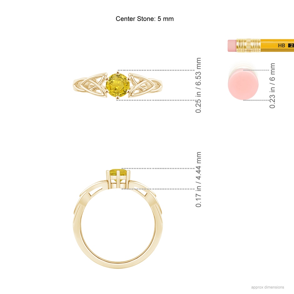 5mm AAA Solitaire Round Yellow Sapphire Celtic Knot Ring in Yellow Gold ruler