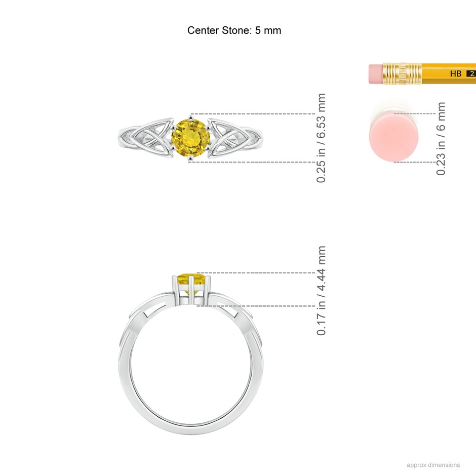 5mm AAAA Solitaire Round Yellow Sapphire Celtic Knot Ring in P950 Platinum ruler
