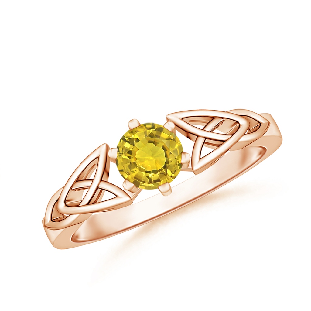5mm AAAA Solitaire Round Yellow Sapphire Celtic Knot Ring in Rose Gold