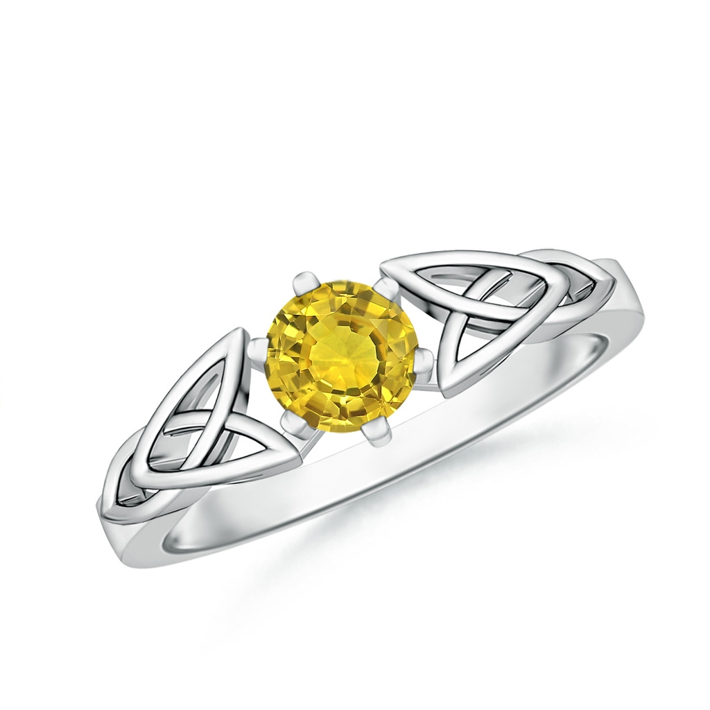 5mm AAAA Solitaire Round Yellow Sapphire Celtic Knot Ring in White Gold