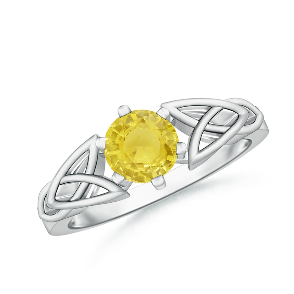 6mm A Solitaire Round Yellow Sapphire Celtic Knot Ring in White Gold 