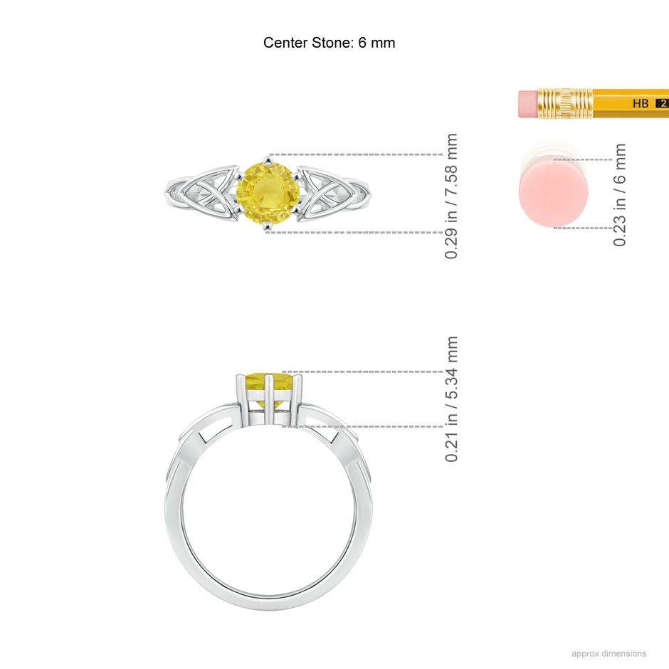 6mm A Solitaire Round Yellow Sapphire Celtic Knot Ring in White Gold ruler