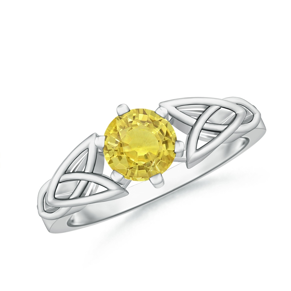 6mm AA Solitaire Round Yellow Sapphire Celtic Knot Ring in White Gold 